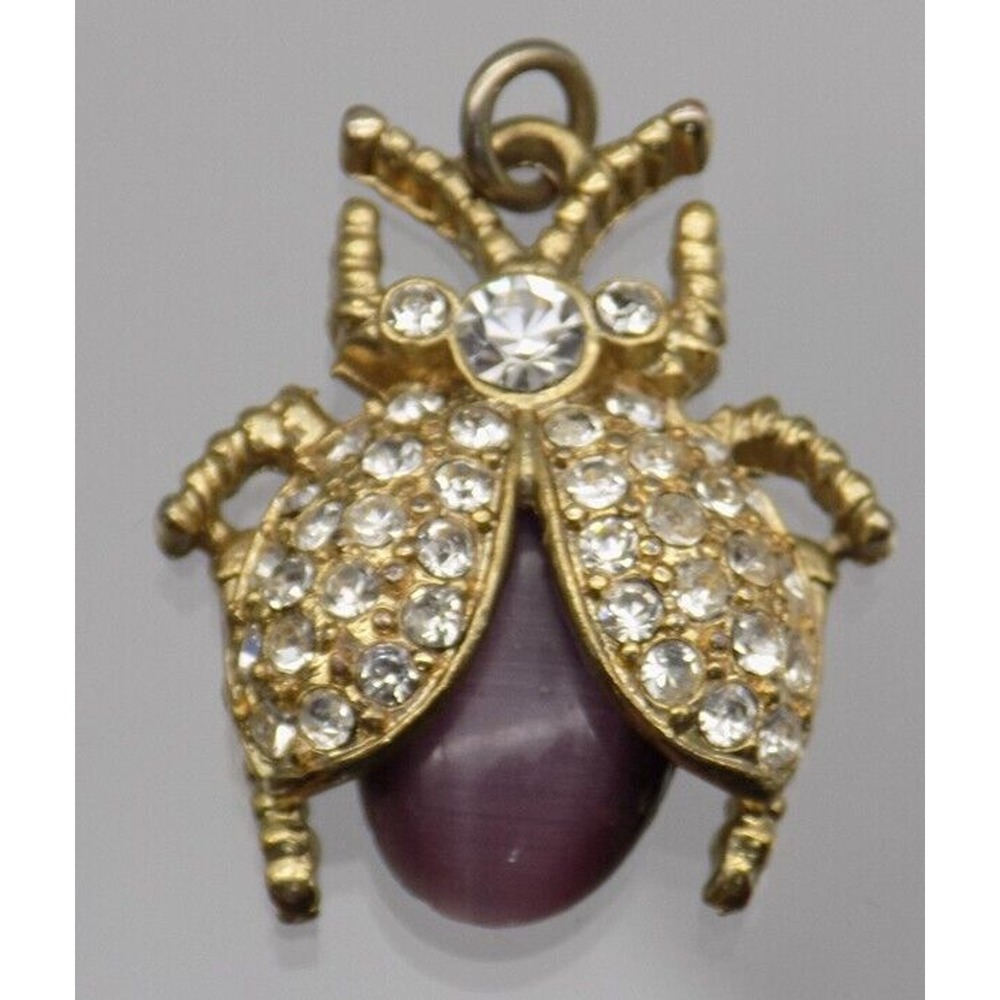 Vintage Rhinestone Scarab Beetle Charm Cabochon Bug Insect